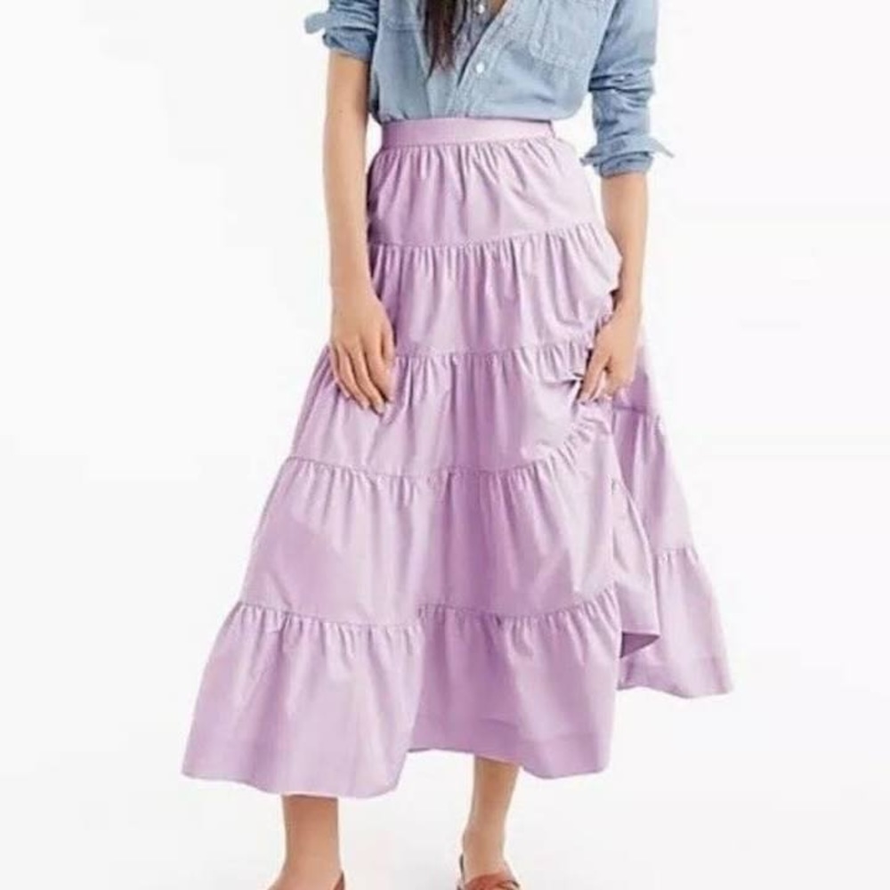 J. Crew Tiered Midi Skirt in Cotton Poplin